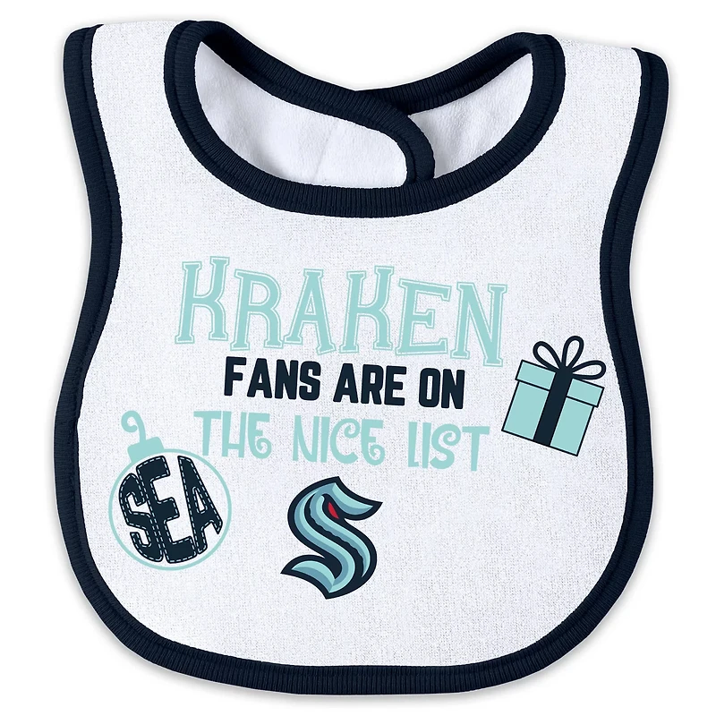Newborn WEAR by Erin Andrews Seattle Kraken Allover Print Full-Zip Sleeper  Bib Christmas Set