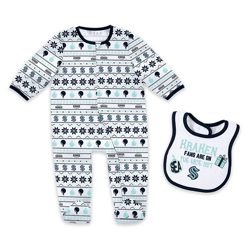 Newborn WEAR by Erin Andrews Seattle Kraken Allover Print Full-Zip Sleeper  Bib Christmas Set