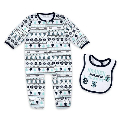 Newborn WEAR by Erin Andrews Seattle Kraken Allover Print Full-Zip Sleeper  Bib Christmas Set