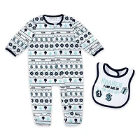 Newborn WEAR by Erin Andrews Seattle Kraken Allover Print Full-Zip Sleeper  Bib Christmas Set