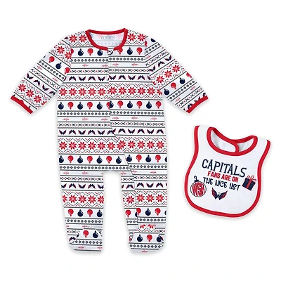 Newborn WEAR by Erin Andrews Washington Capitals Allover Print Full-Zip Sleeper  Bib Christmas Set
