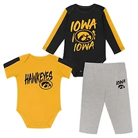 Outerstuff Gold Iowa Hawkeyes Double Down Bodysuit and Pants 3-Piece Set