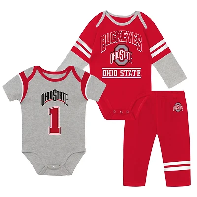 Outerstuff Ohio State Buckeyes Double Up Three-Piece Bodysuits Pants Set