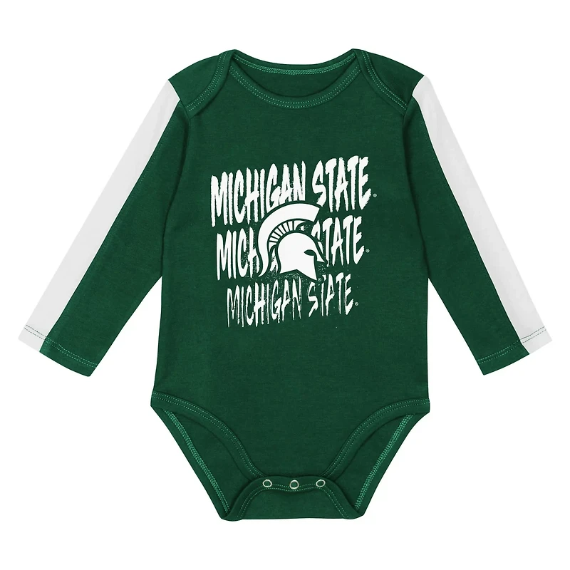 Outerstuff White Michigan State Spartans Double Down Bodysuit and Pants 3-Piece Set
