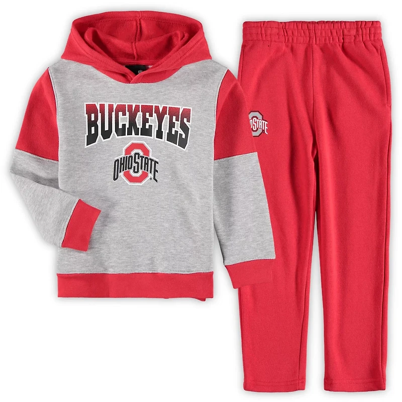 Preschool Heathered Gray/Scarlet Ohio State Buckeyes Sideline Hoodie Pants Set