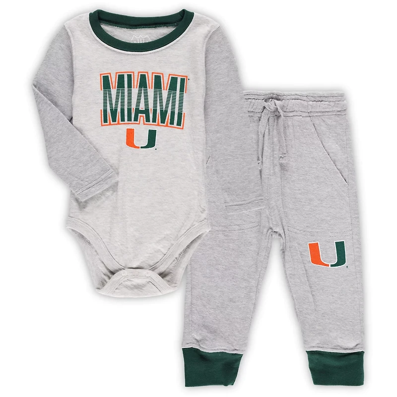 Wes  Willy Heather Gray Miami Hurricanes Jie Long Sleeve Bodysuit Pants Set