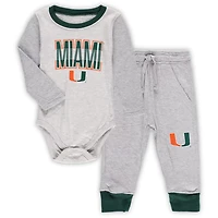 Wes  Willy Heather Gray Miami Hurricanes Jie Long Sleeve Bodysuit Pants Set