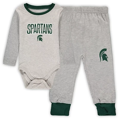 Wes  Willy Heathered Gray/ Michigan State Spartans Jie Long Sleeve Bodysuit Pants Set