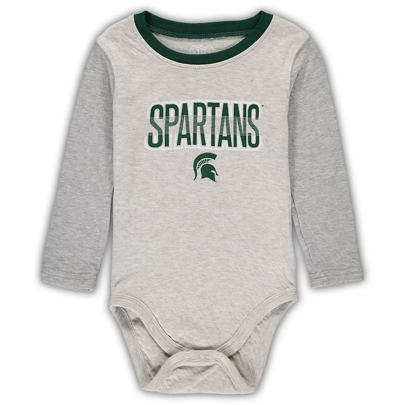 Wes  Willy Heathered Gray/ Michigan State Spartans Jie Long Sleeve Bodysuit Pants Set