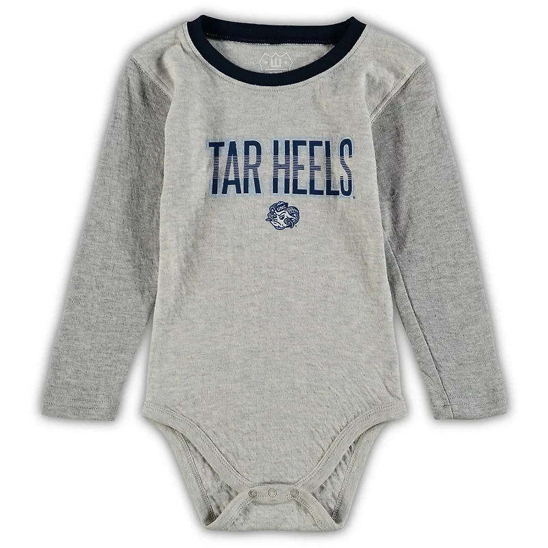 Wes  Willy Heathered Gray/ North Carolina Tar Heels Jie Long Sleeve Bodysuit Pants Set
