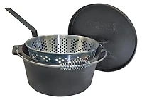 Bayou Classic 8 Quart Cast Iron Dutch Oven with Fry Basket and Stainless Handle