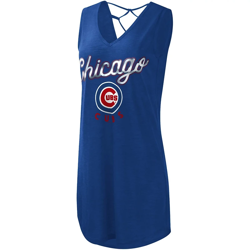 G-III 4Her by Carl Banks Chicago Cubs Game Time Slub Beach V-Neck Cover-Up Dress