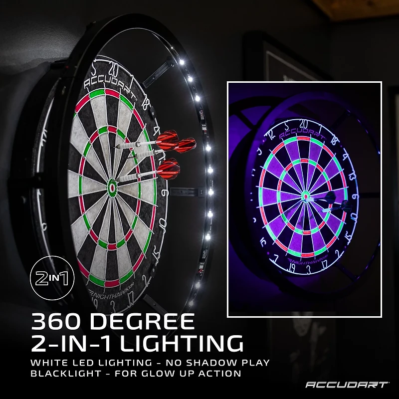 Accudart Nighthawk 2 in 1 LED/Blacklight Surround Bristle Dartboard Set