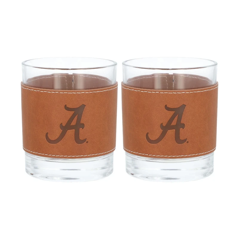 Alabama Crimson Tide 2-Pack 12oz Rocks Glass with Leather Wrap