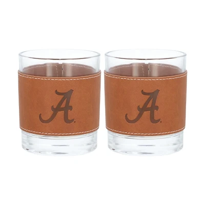Alabama Crimson Tide 2-Pack 12oz Rocks Glass with Leather Wrap