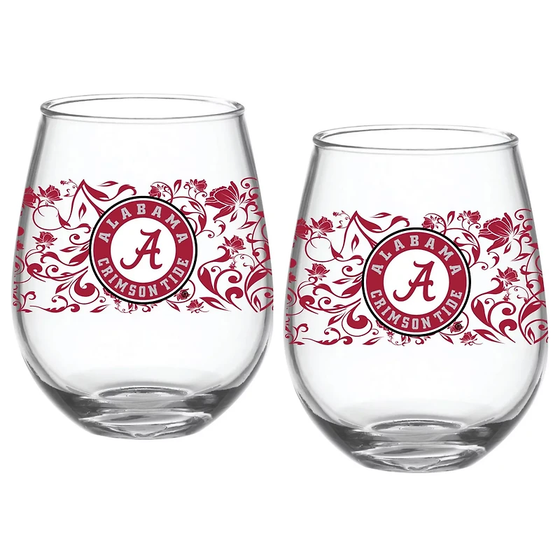 Alabama Crimson Tide Two-Pack 15oz Floral Stemless Glass Set
