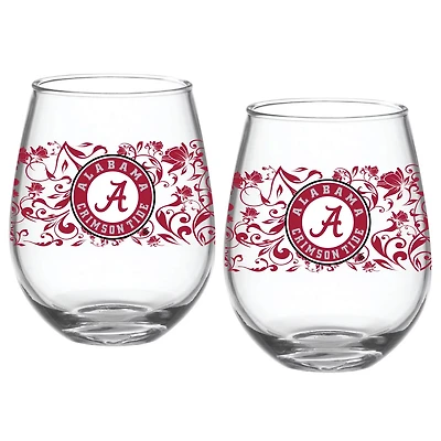 Alabama Crimson Tide Two-Pack 15oz Floral Stemless Glass Set