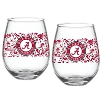 Alabama Crimson Tide Two-Pack 15oz Floral Stemless Glass Set