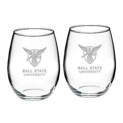 Ball State Cardinals 21oz 2-Piece Stemless Wine Glass Set