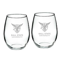 Ball State Cardinals 21oz 2-Piece Stemless Wine Glass Set