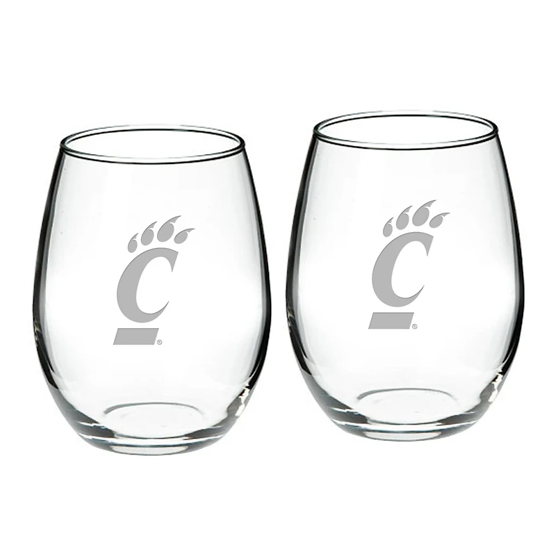Cincinnati Bearcats 2-Piece 21oz Stemless Wine Glass Set