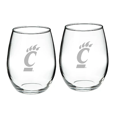 Cincinnati Bearcats 2-Piece 21oz Stemless Wine Glass Set