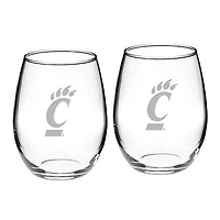Cincinnati Bearcats 2-Piece 21oz Stemless Wine Glass Set