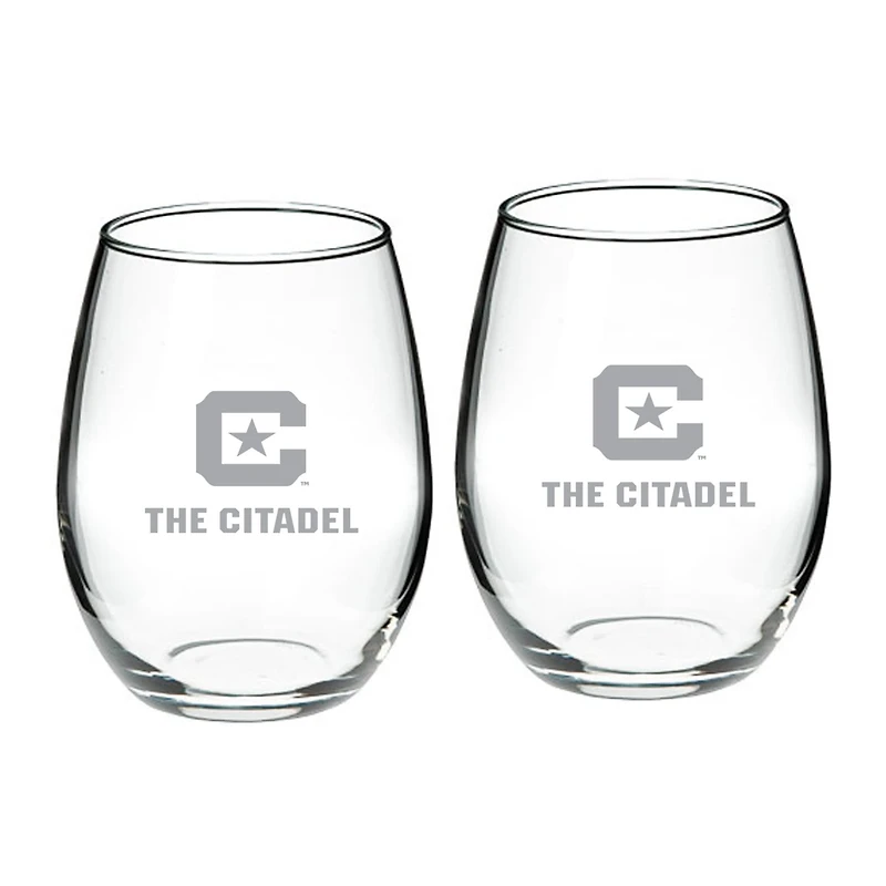 Citadel Bulldogs 21oz Two-Piece Stemless Wine Glass Set