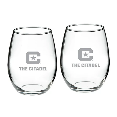 Citadel Bulldogs 21oz Two-Piece Stemless Wine Glass Set