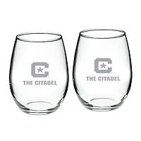 Citadel Bulldogs 21oz Two-Piece Stemless Wine Glass Set
