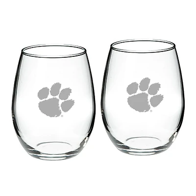 Clemson Tigers 21oz 2-Piece Stemless Wine Glass Set