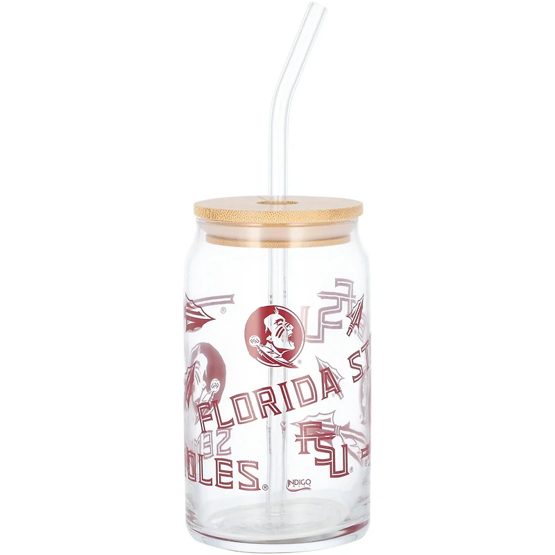 Florida State Seminoles 16oz Can Glass with Straw