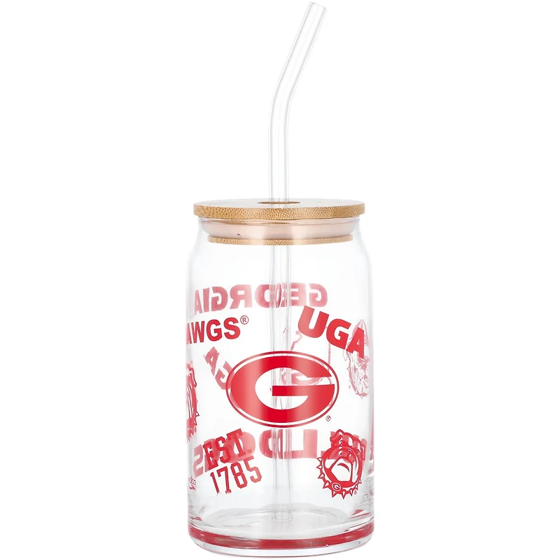 Georgia Bulldogs 16oz Can Glass with Straw