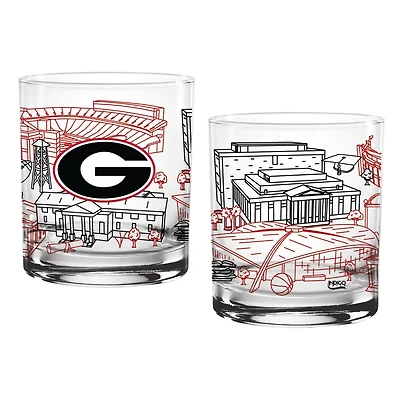 Georgia Bulldogs Two-Pack 14oz Campus Line Art Glass