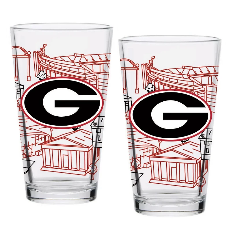 Georgia Bulldogs Two-Pack 16oz Campus Line Art Pint Glass Set
