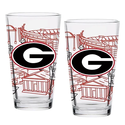 Georgia Bulldogs Two-Pack 16oz Campus Line Art Pint Glass Set
