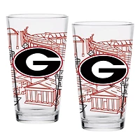 Georgia Bulldogs Two-Pack 16oz Campus Line Art Pint Glass Set