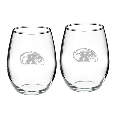 Kent State Golden Flashes 2-Piece 21oz Stemless Wine Glass Set