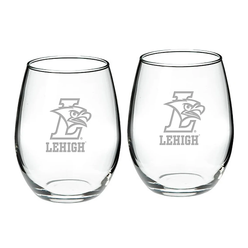 Lehigh Mountain Hawks 21oz 2-Piece Stemless Wine Glass Set