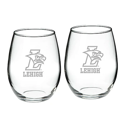 Lehigh Mountain Hawks 21oz 2-Piece Stemless Wine Glass Set