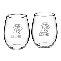 Lehigh Mountain Hawks 21oz 2-Piece Stemless Wine Glass Set