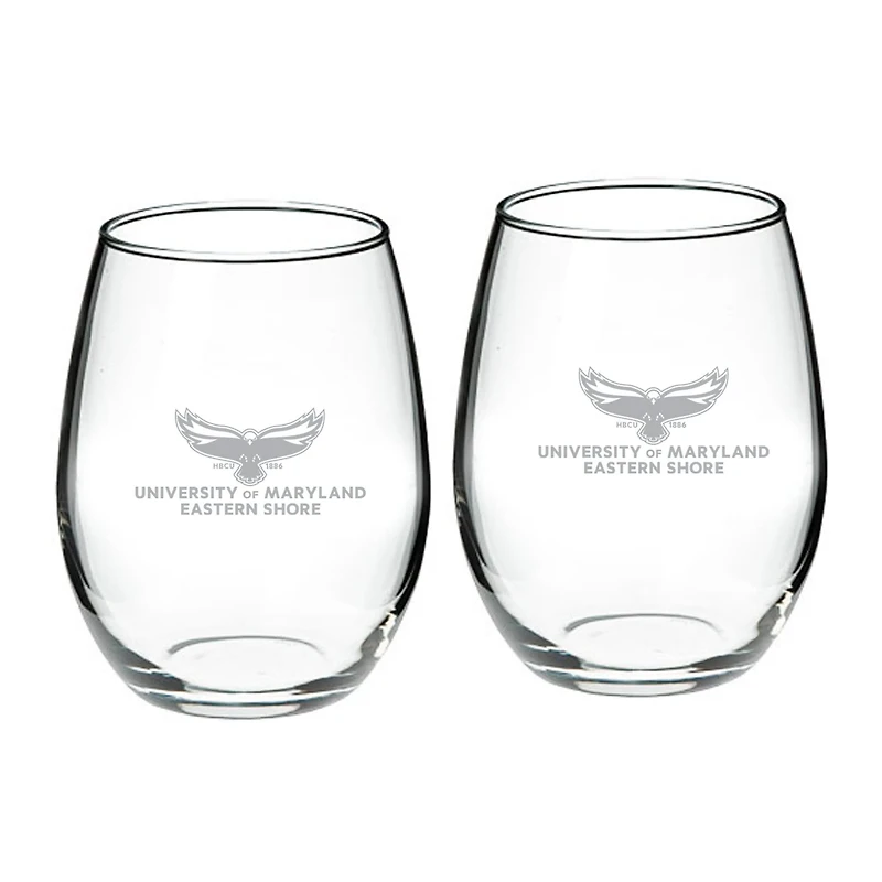 Maryland Eastern Shore Hawks Team Design Two-Piece 21oz Stemless Wine Glass Set