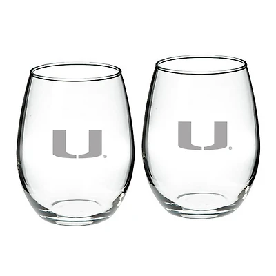Miami Hurricanes 21oz 2-Piece Stemless Wine Glass Set