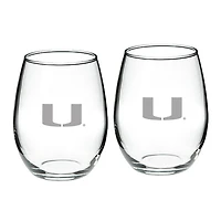 Miami Hurricanes 21oz 2-Piece Stemless Wine Glass Set