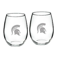 Michigan State Spartans 21oz 2-Piece Stemless Wine Glass Set