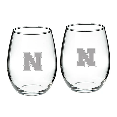 Nebraska Huskers 21oz 2-Piece Stemless Wine Glass Set