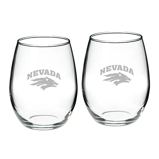 Nevada Wolf Pack 2-Piece 21oz Stemless Wine Glass Set