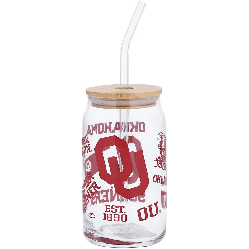 Oklahoma Sooners 16oz Can Glass with Straw