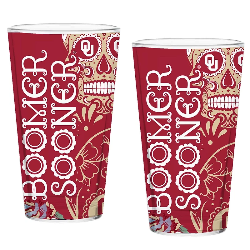 Oklahoma Sooners Two-Pack 16oz Dia De Los Muertos Pint Glass Set