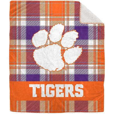 Pegasus Clemson Tigers 50" x 60" Plaid Flannel Sherpa Plush Blanket